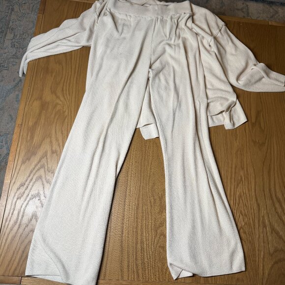 NWT Free People Waffle Knit Hailee sweater lounge Set in Moss Beige – Medium - Picture 2 of 7